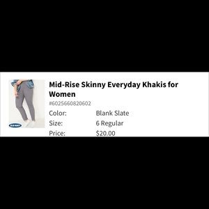 NWT Old Navy Mid-Rise Skinny Everyday Khaki Pants Size 6
